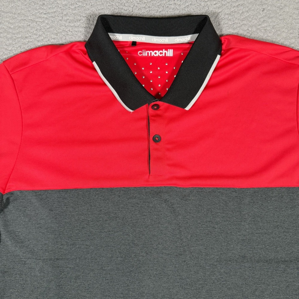 Adidas Shirt Mens XL Red Gray Climachill Golf Polo Performance Stretch Preppy Lo